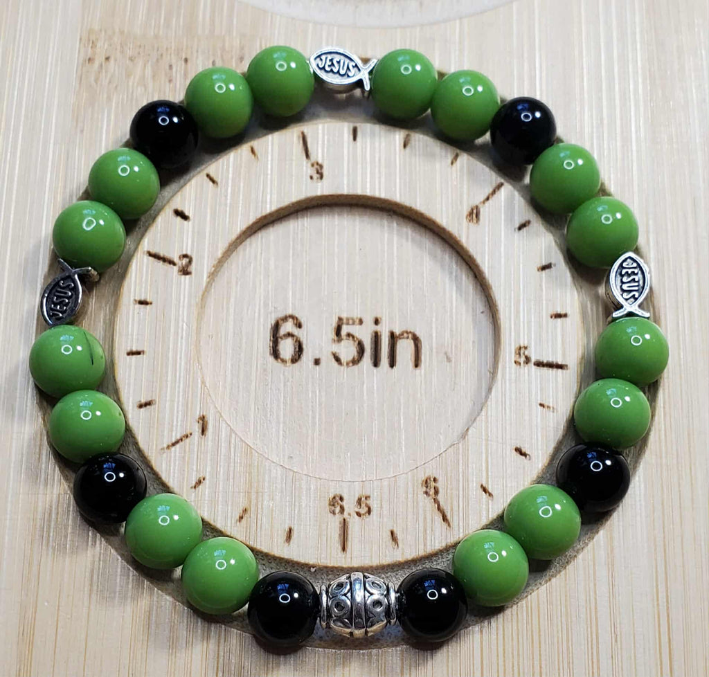 Limited Edition Green & Black Bracelet with Jesus Spacer