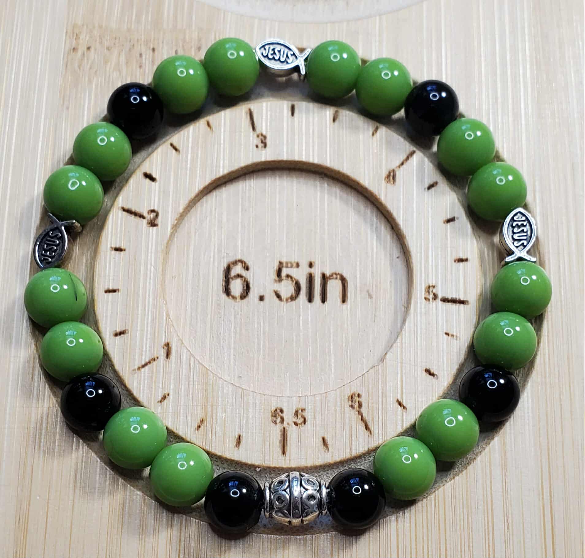 Limited Edition Green & Black Bracelet with Jesus Spacer