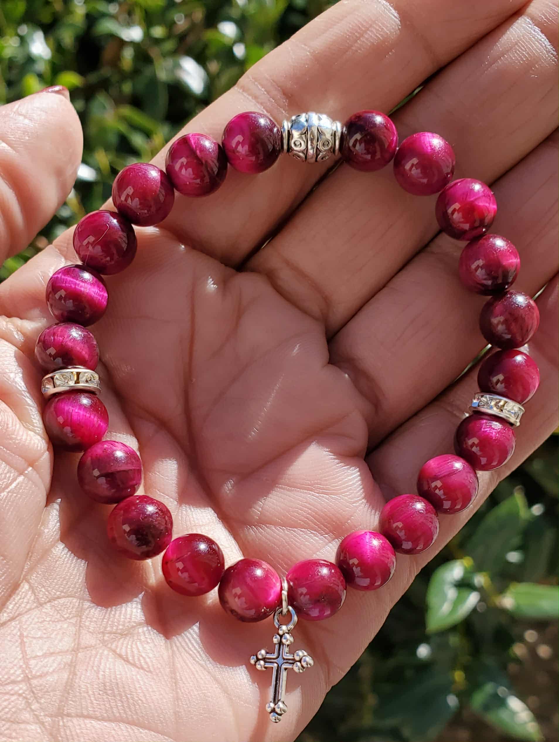Burgundy Tiger Eye Radiance (6.5") WITH Cross Charm