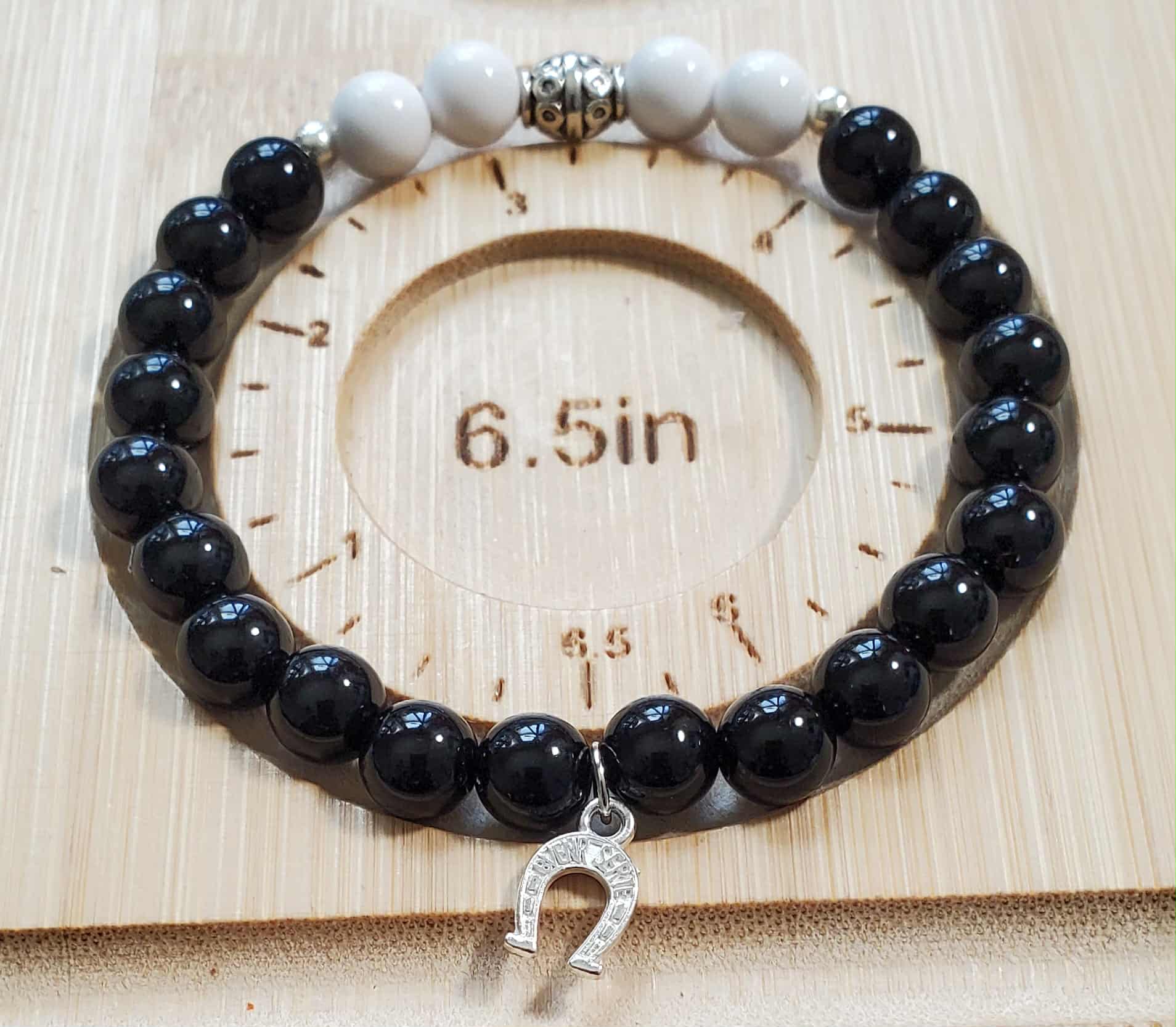Black and White Lucky Starlight Bracelet – 6.5" (Ladies/Teen with Horseshoe Charm