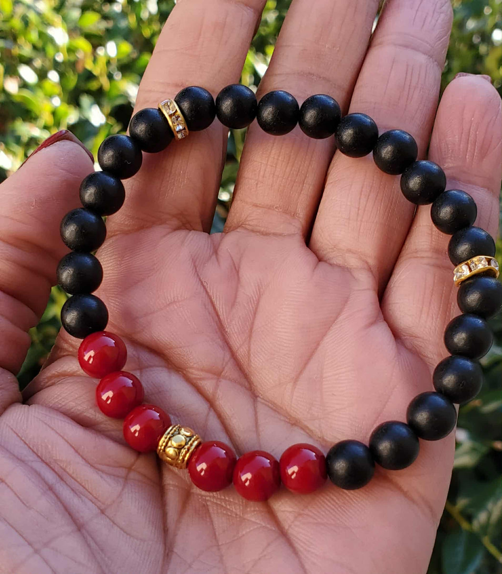 Men's Midnight Warrior (7.5") Matte Black and Dark Red Beads with Gold Spacer