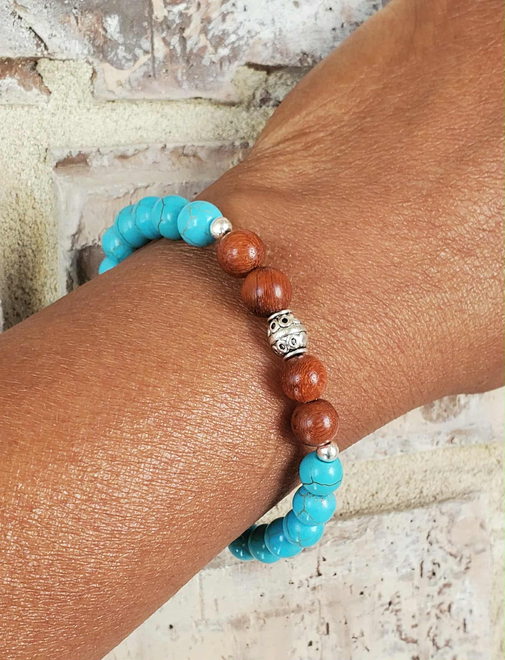 Turquoise Trail Wood Crackle Bracelet — 6.5"