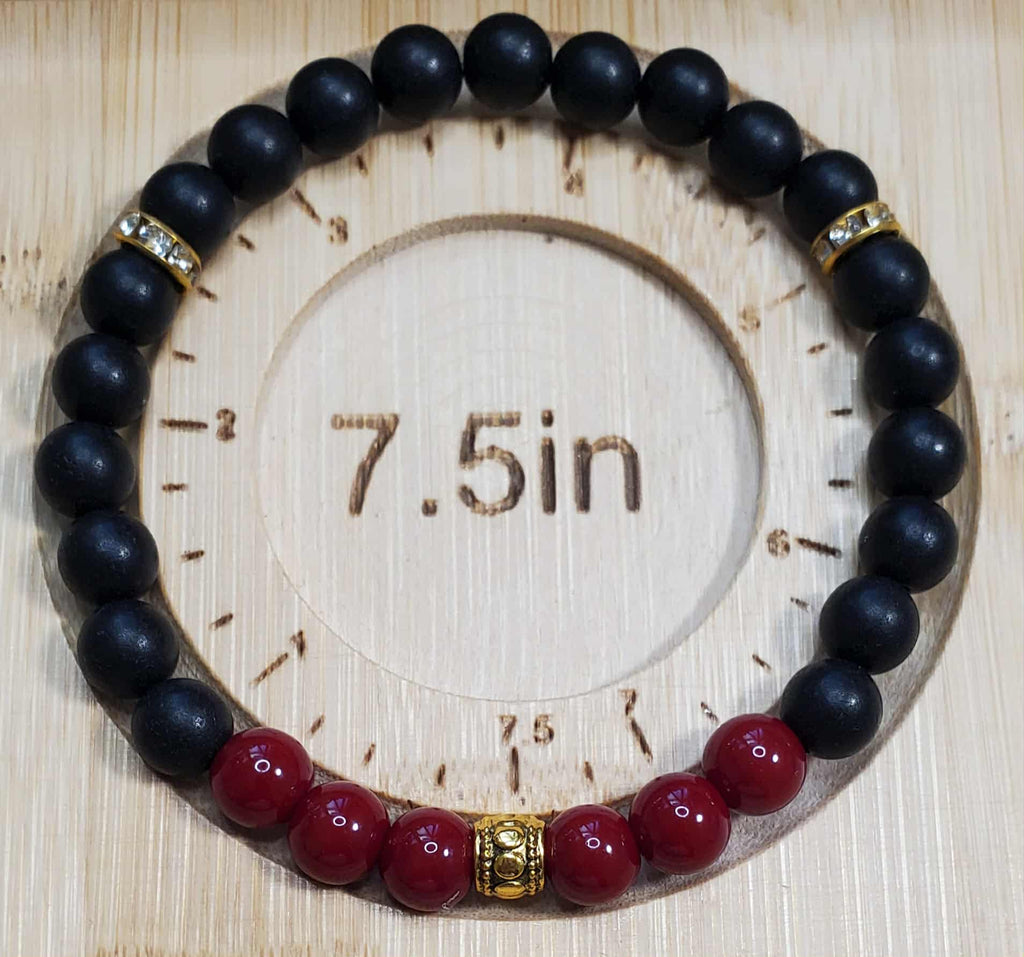 Men's Midnight Warrior (7.5") Matte Black and Dark Red Beads with Gold Spacer