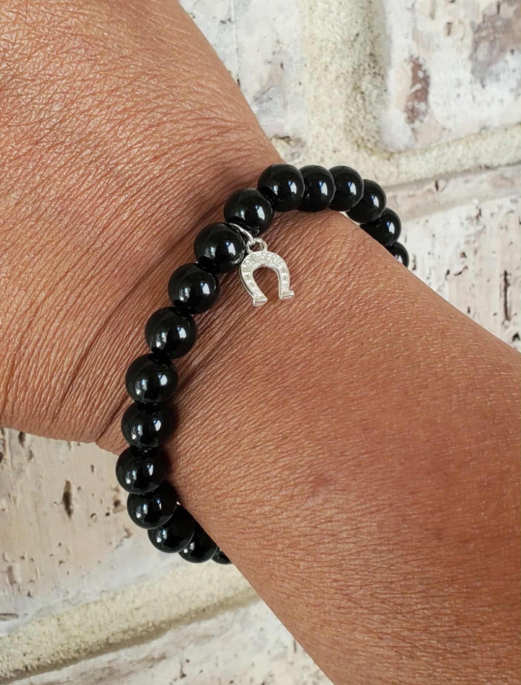 Black and White Lucky Starlight Bracelet – 6.5" (Ladies/Teen with Horseshoe Charm