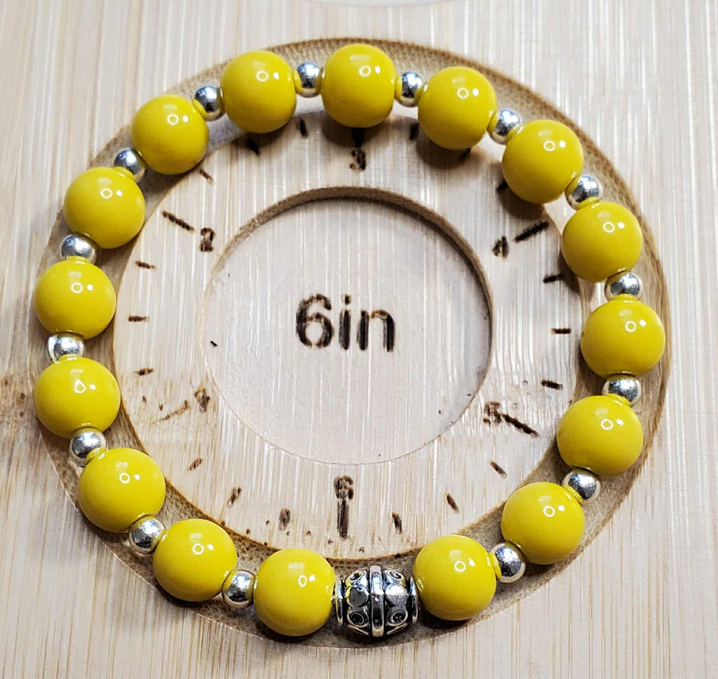 Mustard Yellow Glass Beaded Bracelet with Silver Accents