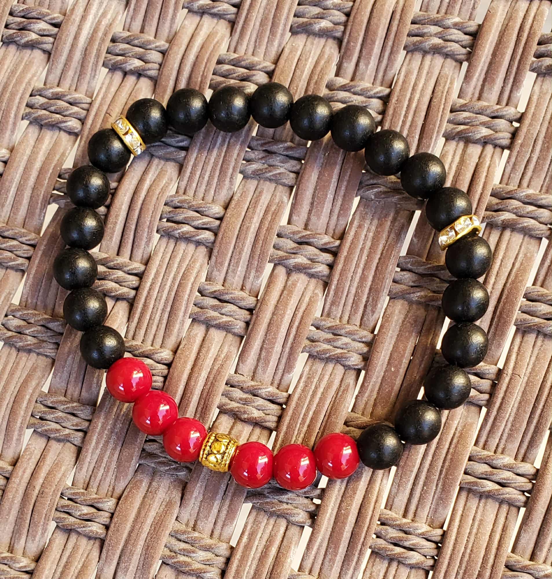 Men's Midnight Warrior (7.5") Matte Black and Dark Red Beads with Gold Spacer