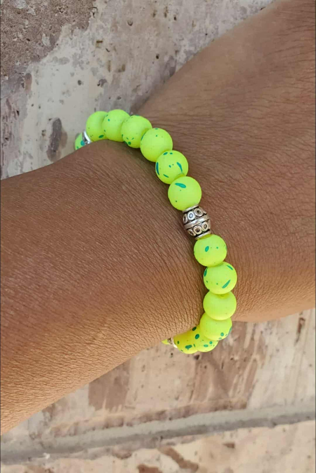 Neon Green Bracelet with Teal Specks