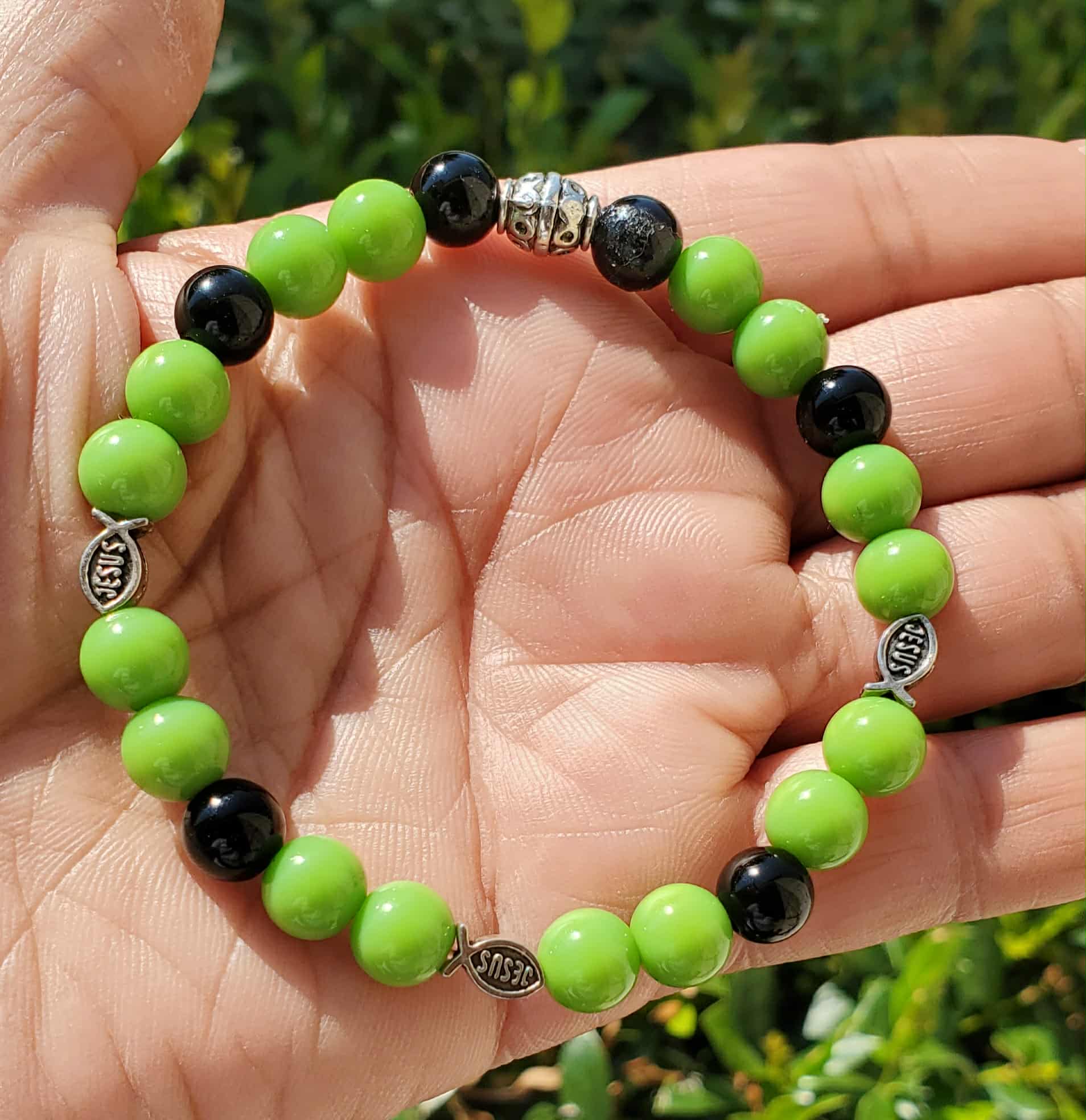 Limited Edition Green & Black Bracelet with Jesus Spacer