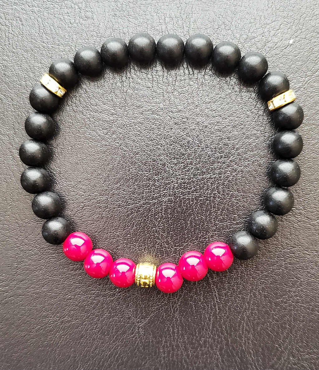Men's Midnight Warrior (7.5") Matte Black and Dark Red Beads with Gold Spacer