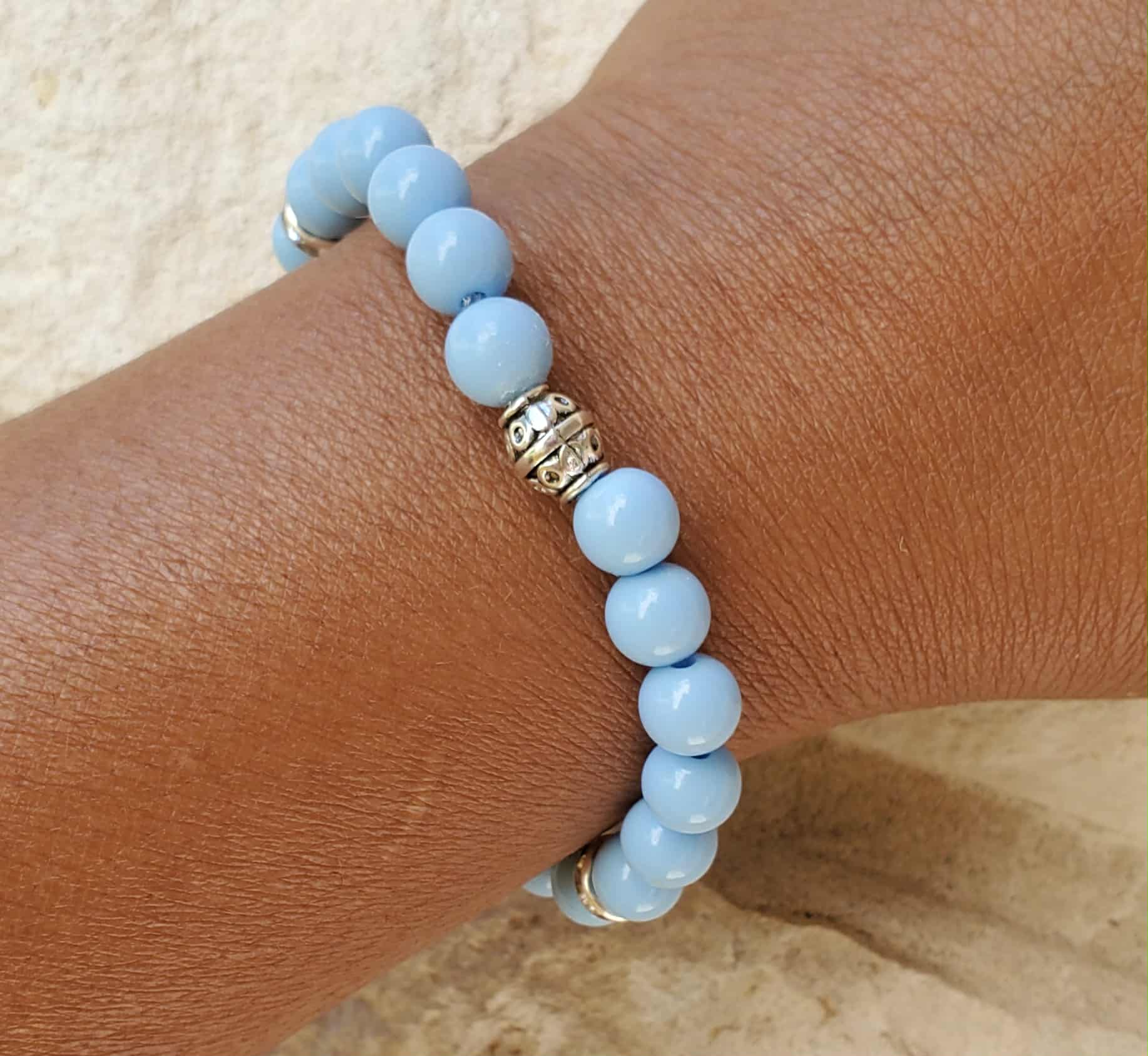 Baby Blue Beaded Bracelet 6.5"